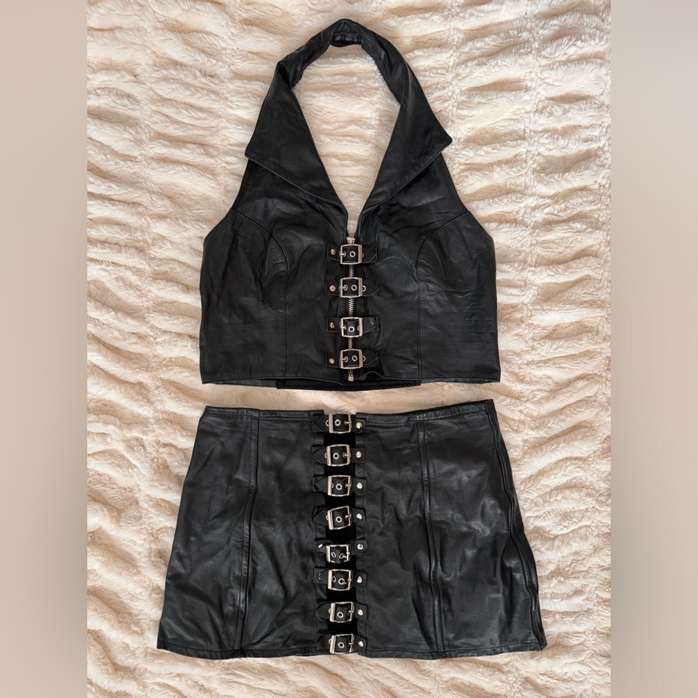 Easyriders vintage leather skirt and crop top set
